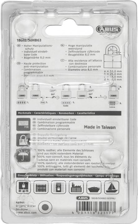 Immagine prodotto Abus Lucchetto a combinazione 180IB/50HB63 B/DFNLI