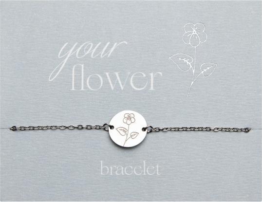 Immagine prodotto HCA Armband - "Your Flower" - Edelstahl - Veilchen (20 cm, Acciaio inossidabile)