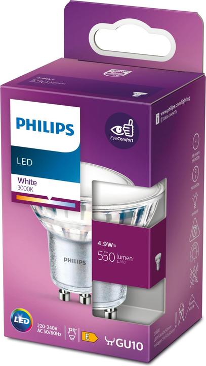 Produktbild Philips LED CLASSIC 550LM GU10 WH 120D ND 1PF/12 (GU10, 4.90 W, 550 lm, 1 x, E)