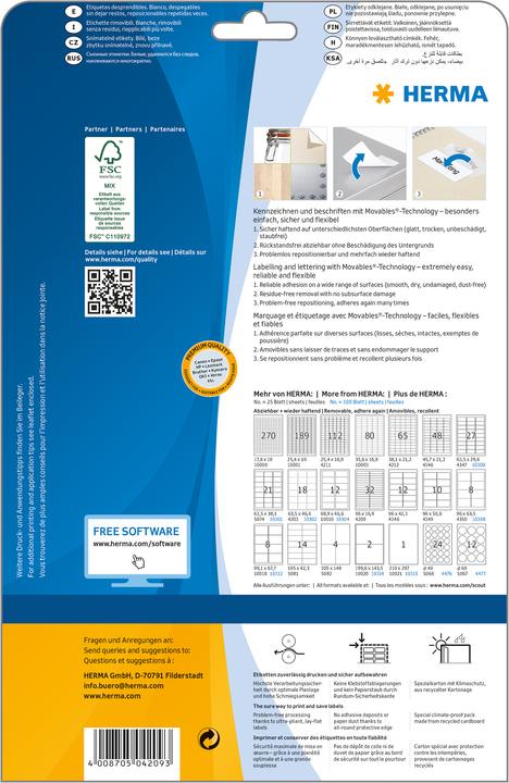 Actual product image HERMA A4 removable labels