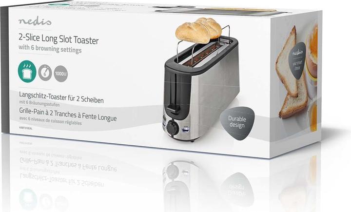 Produktbild Nedis Toaster Edelstahl Serie 1 Steckplätz Bräunungsstufen: 6 Auftaufunktion Brötchenaufsatz Alumini (EU-Stecker)
