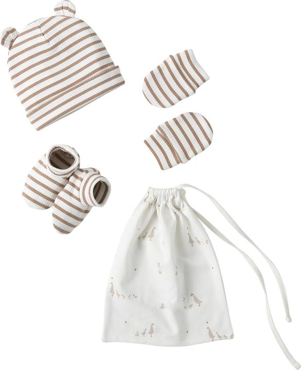 Actual product image Vertbaudet Jungen Baby-Set: Mütze, Fäustlinge, Schühchen & Beutel