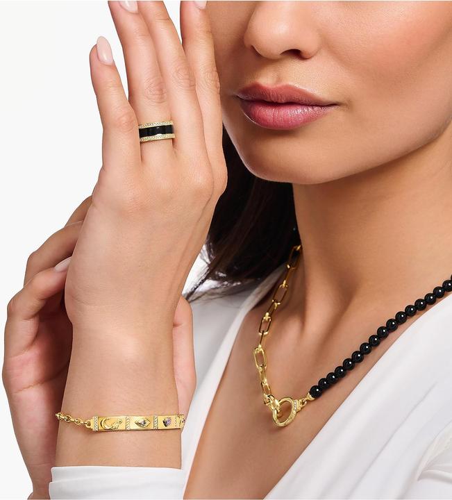 Produktbild Thomas Sabo Bandring mit schwarzer Kaltemaille und weissen Steinen vergoldet (56, 925 Silber)