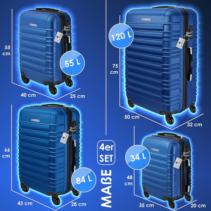 Produktbild Kesser 4-teiliges Hartschalenkofferset (120 l, Handgepäck (bis 50l), M (50 - 90l), XL (ab 115l))
