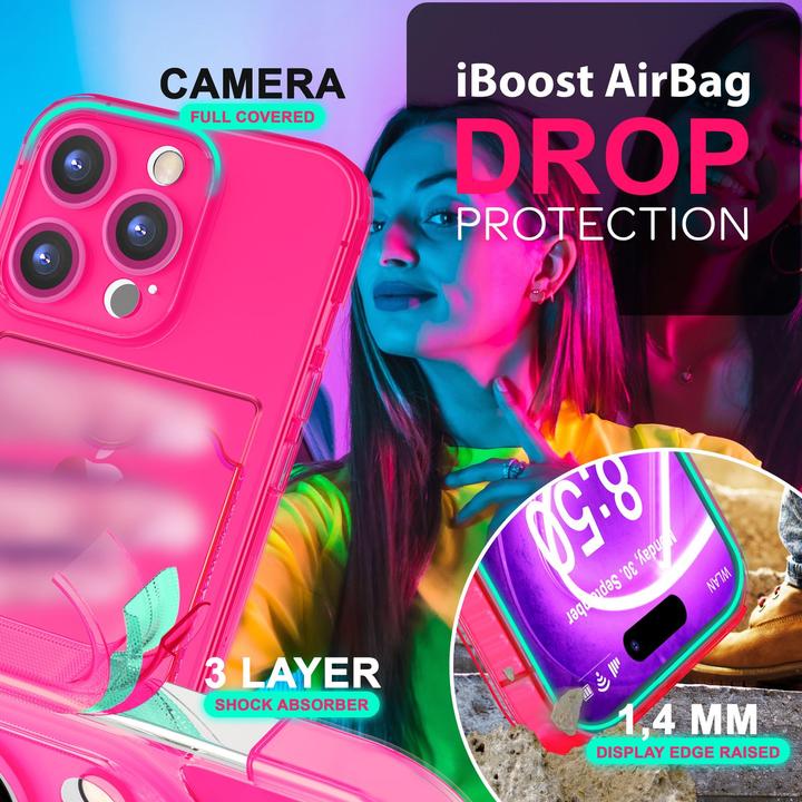 Produktbild Nalia Klar Transparente Neon Silikon Hülle Kartenhalter (Apple iPhone 16 Pro)