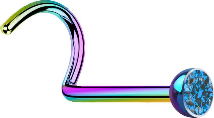Produktbild Star Piercing Nasenstecker gebogen farbig mit Kristall hellblau (ohne Messing, Chirurgenstahl 316L)