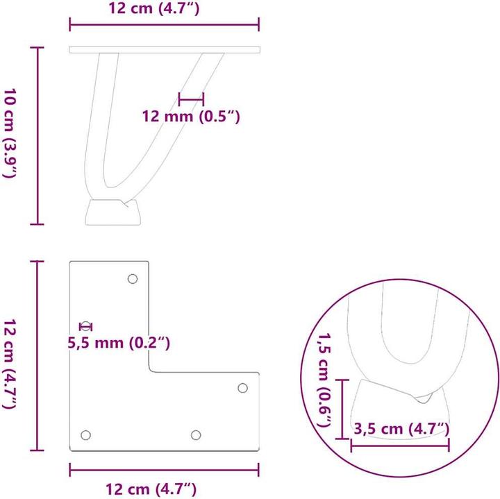 Image du produit VidaXL Pieds en épingle à cheveux 4 pcs Noir 10 cm Pied de table en acier massif Hairpin