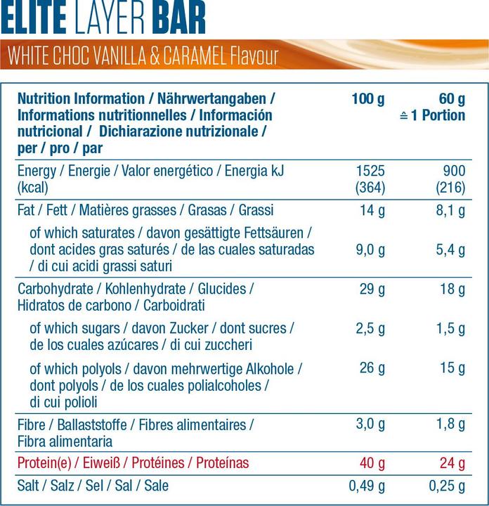 Actual product image Dymatize Elite Layer (White chocolate, Vanilla, Caramel, 18 pcs., 1080 g)
