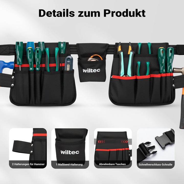 Image du produit Wiltec Ceinture porte-outils 63,5x25,5cm Sacoche de ceinture 23 compartiments Sacoche porte-outils