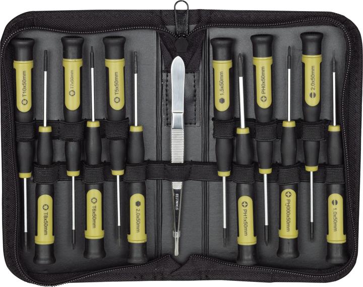 Proxxon MICRO-DRIVER Schraubendreher-Satz, 13-tlg. in Tasche (Schlitzschrauben, Torx (TX), Phillipps-Kreuzschlitz (PH), 6-Kant)