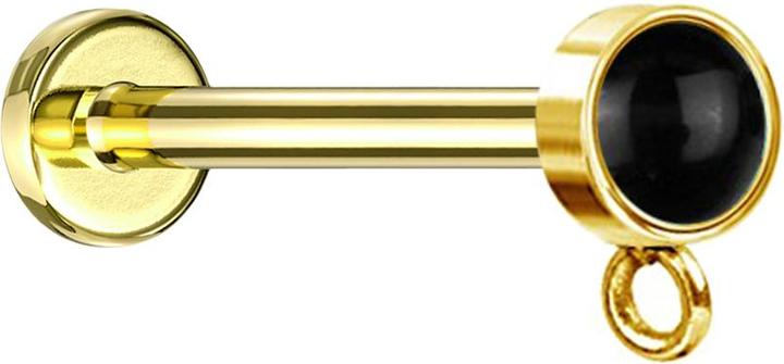Image du produit Star Piercing Micro Labret femelle plaqué or avec cylindre pierre onyx noire anneau pour pendentif (sans laiton, Acier chirurgical 316L, Minéral)