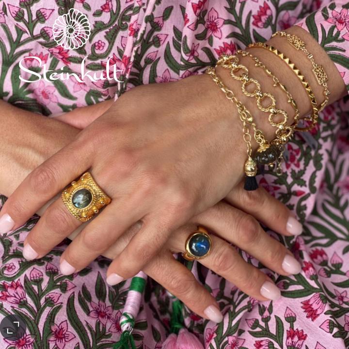 Image du produit Steinkult Bague en argent doré avec pierre labradorite "Aurora (54, Argent 925)