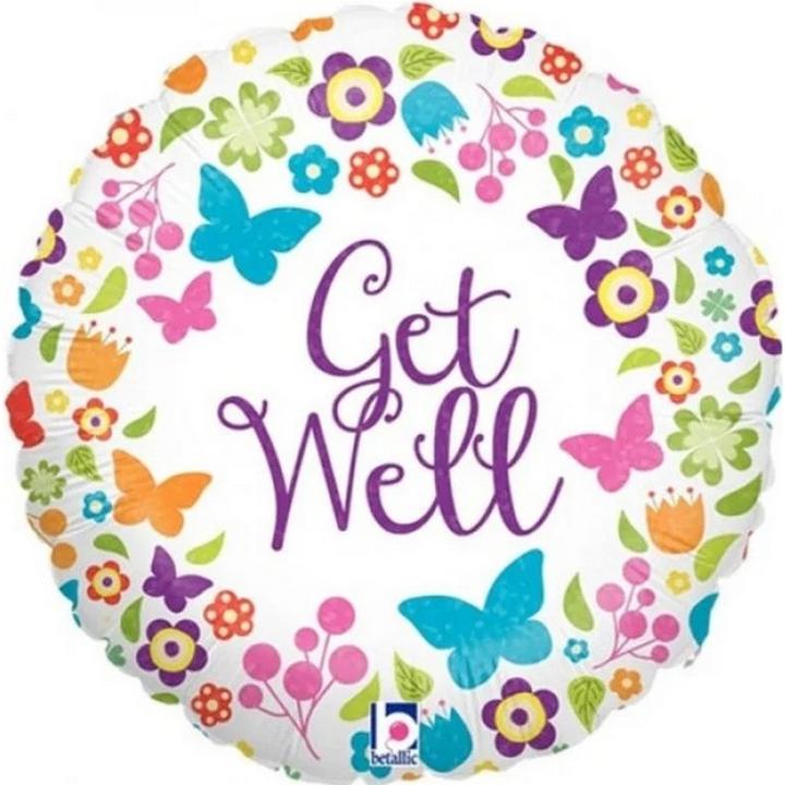 Produktbild Oaktree Blumen und Schmetterlinge Folienballon Get Well holografisch