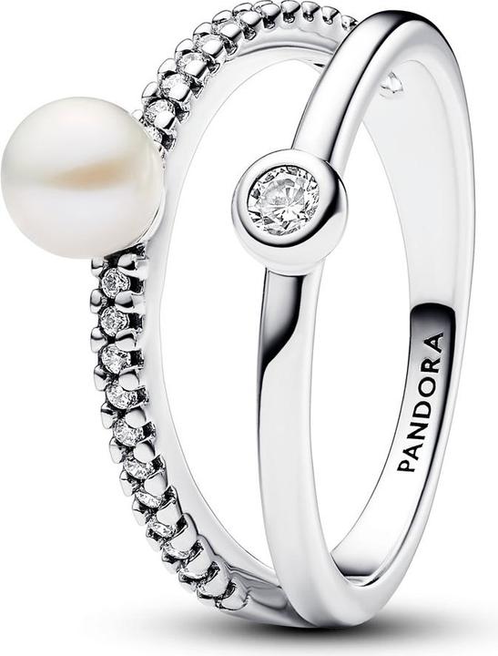 Pandora Ring Treated Freshwater Cultured Pearl & PavÃ© Double Band