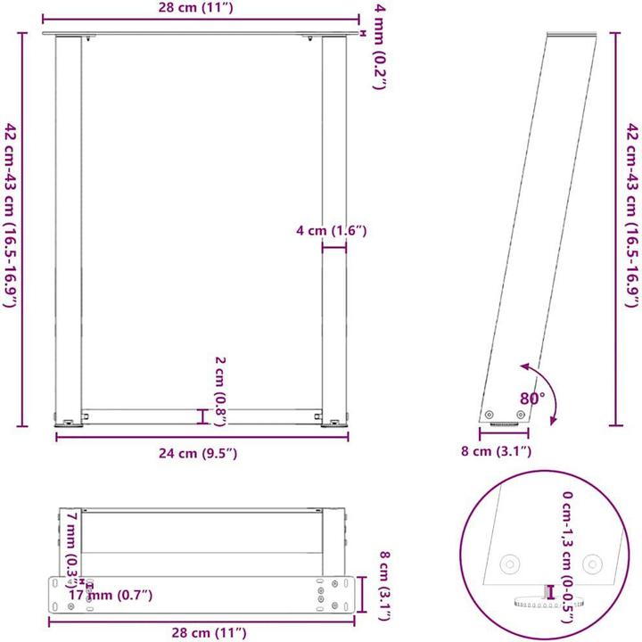 Actual product image VidaXL Coffee table legs U-shape 2 pcs. White 28x(42-43) cm steel table leg
