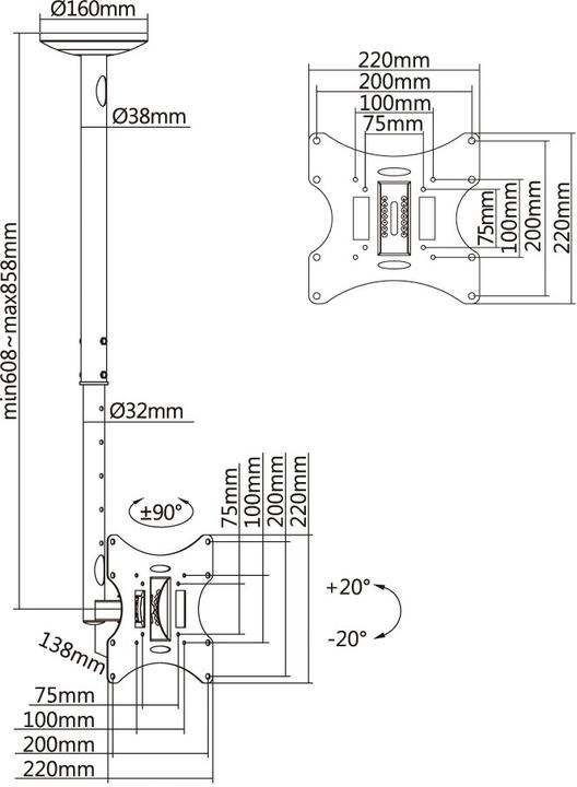 Actual product image Reflecta TV ceiling mount PALLAS Extend 85 (Ceiling, 42", 30 kg)