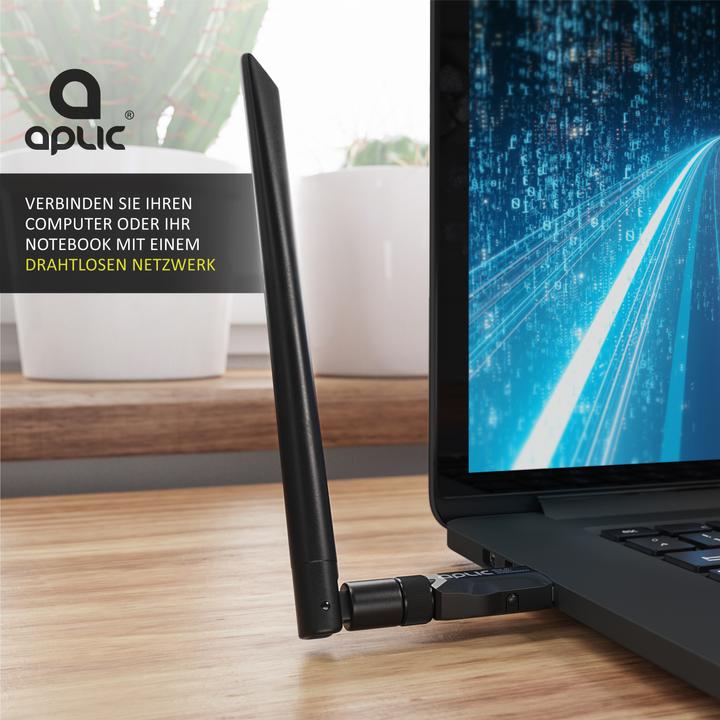 Image du produit Aplic Clé WLAN, adaptateur WIFI 1200MBit/s, 2,4Ghz + 5Ghz Dual Band, antenne externe 5 dBi, dongle USB 3.2 (USB-C 3.2 Gen 1)