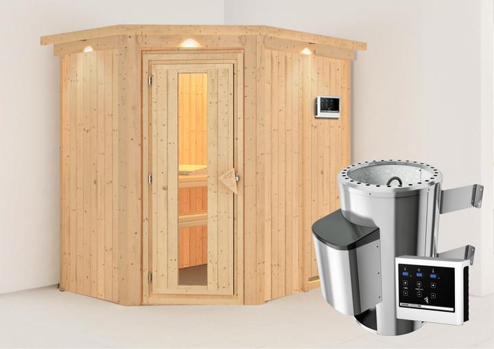 Image du produit Karibu Sauna Caspin accès d'angle, couronne (Contrôle externe Plug & Play 3,6 KW)