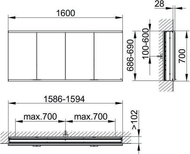 Actual product image Keuco Mirror cabinet ROYAL MODULAR 2.0 width 1600mm height 700mm depth 120mm