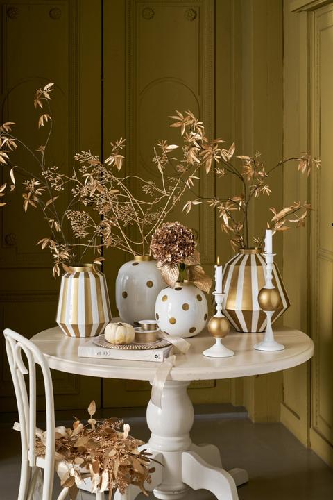 Image du produit PIP Studio Vase en métal Stripes blanc-or 24x29cm (1 x, 24 x 29 cm)