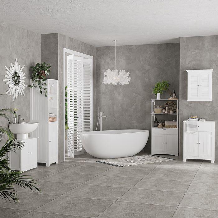 Immagine prodotto Swisshandel24 Mobiletto bagno 3 scomparti aperti 1 scomparto bagno bianco 40x38x160cm (40 x 38 x 160 cm)