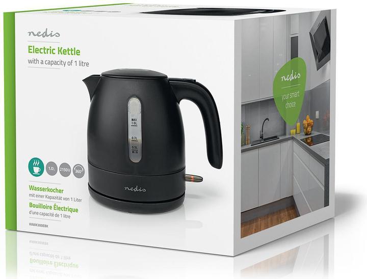 Actual product image Nedis Kettle - 360° rotating base - Boil-dry protection - Water level indicator - Safety deck (1 l, EU plug)
