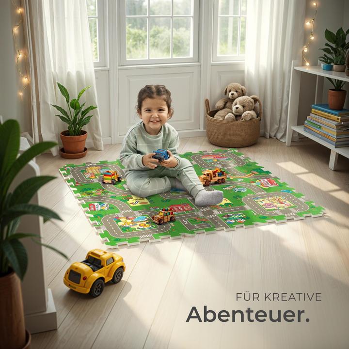 Image du produit tectake tapis de puzzle MyCity, ville et rues, 9 pièces, antidérapant