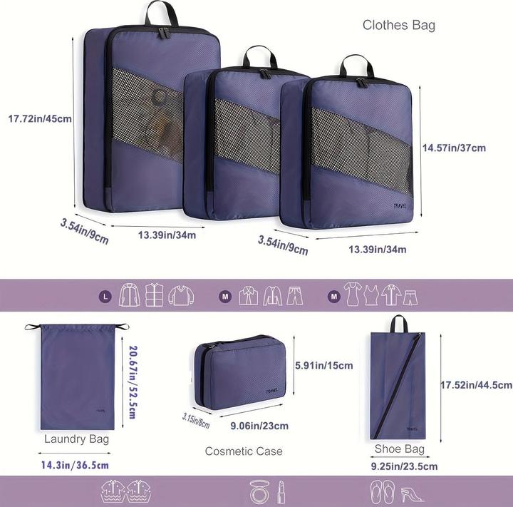 Produktbild Only-Bags.Store 6 Stück Kompressions-Packwürfel für Koffer, erweiterbare Aufbewahrungstaschen für Reiseutensilien