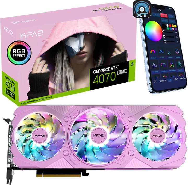 Actual product image KFA2 PCIe GeForce RTX™ 4070 Super EX GAMER Pink 1-Click OC 12GB GDDR6X 192-bit DP*3/HDMI DLSS 3 (12 GB)