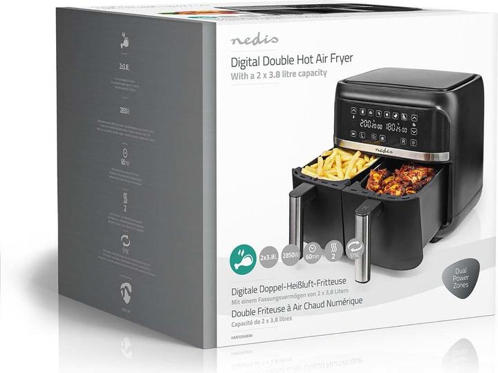 Image du produit Nedis Friteuse à air chaud | 2x3.8 l | Minuterie : 60 min | Digital | Noir