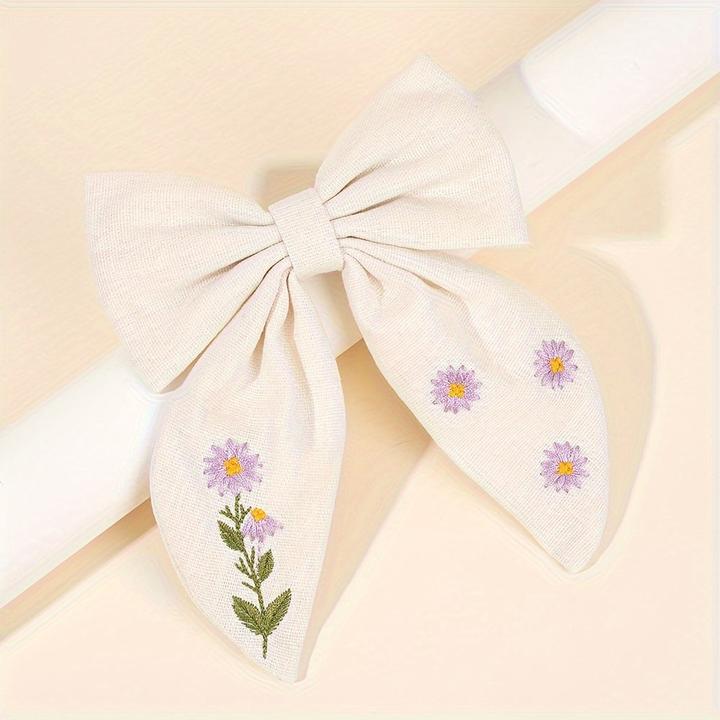 Actual product image Activity Board 1pc niedliche Blume Stickerei Schleife Haarspange, gemischte Farbe, Polyester, Mode (1 pcs.)