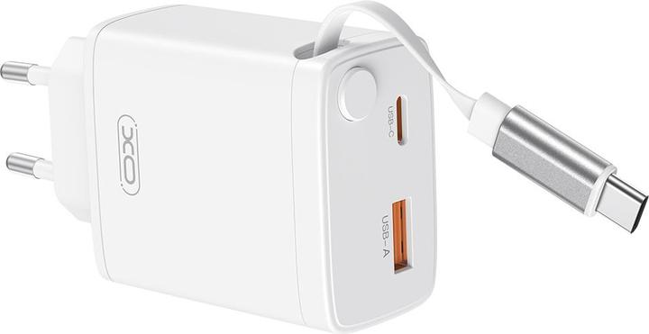 Image du produit xO chargeur mural CE31 1x USB 1x USB-C 30W blanc avec câble USB-C rétractable (30 W)