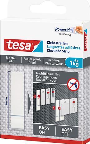 Image du produit tesa Powerstrips pour papier peint & plâtre, 1kg de maintien, 6x bandes adhésives double face