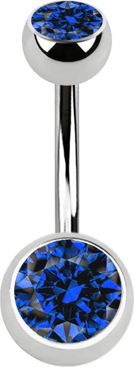 Star Piercing Banane silber mit zwei Kugeln Kristall dunkelblau (ohne Messing, Chirurgenstahl 316L)