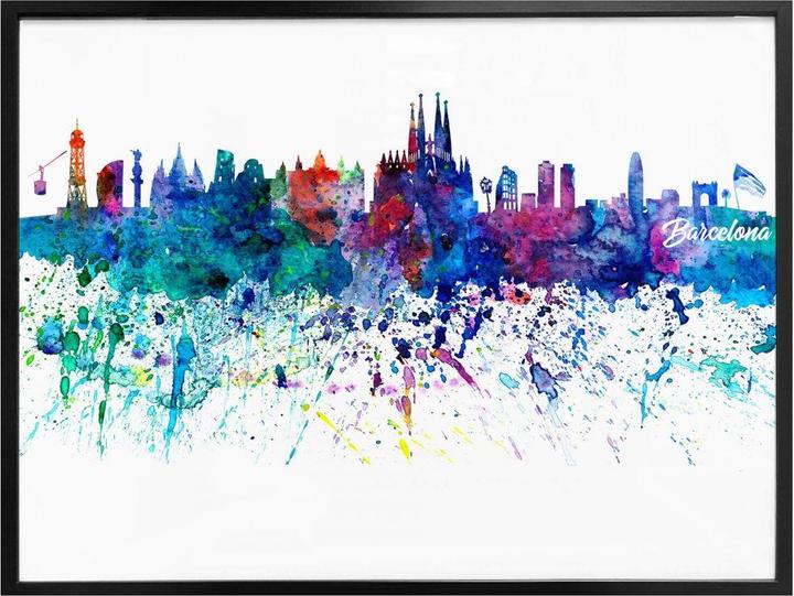 Produktbild Trenddeko Barcelona Aquarell Skyline (60 x 50 cm)