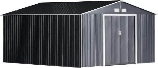 Produktbild Swisshandel24 Gerätehaus mit Fundament Geräteschuppen Gartenhaus Garten Schuppen Metall Kohlegrau 340 x 386 x 200