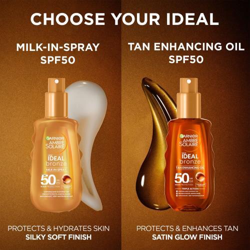 Actual product image Garnier Ambre Solaire Ideal Bronze Milk-In-Spray (Sun spray, SPF 50, 150 ml)