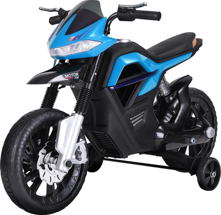 Produktbild Homcom Kinder-Elektromotorrad 3-6 Jahren mit Stützrädern maximal 3 km/h Metall + Kunststoff Blau 105x52,3x6