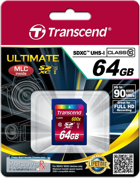 Actual product image Transcend SDXC Ultimate 600x (64 GB, SDXC, U1, UHS-I)