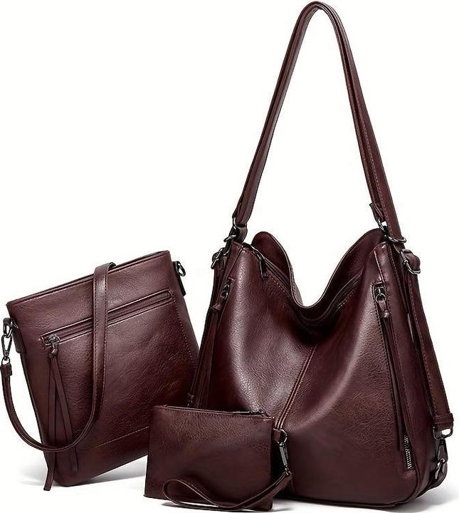 Produktbild Only-Bags.Store 3 Stück/Set Vintage Top-Griff Hobo Bg, Retro-Umhängetasche mit grossem Fassungsvermögen, lässige