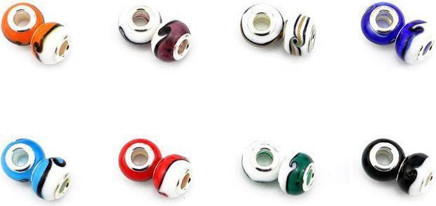 Actual product image Hermex Glass Bead Silver Plated 925 - Silvery White Black (Silver 925, Glass)