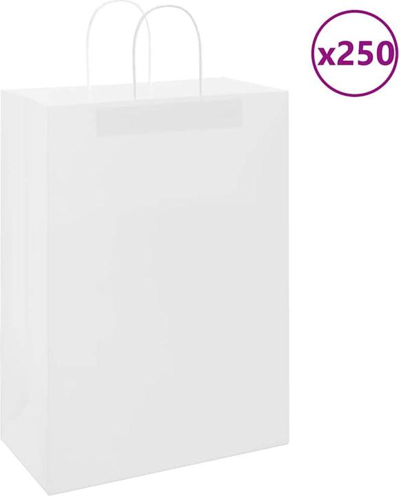 Immagine prodotto VidaXL Sacchetti di carta kraft 250 pezzi con manico bianco 32x17x44 cm (Borsa da regalo, 250 x)