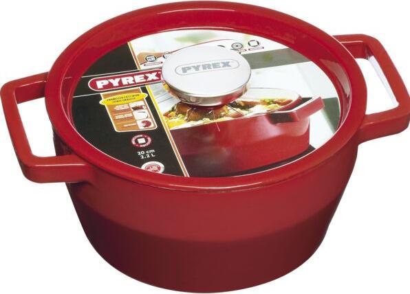 Actual product image Pyrex Slow Cook roasting pan, round, with lid, ø: 200 mm, red (20 cm, Frying pan, Ceramic)