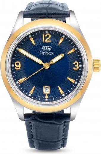 Actual product image Primex Montre Swiss Made - Bracelet Cuir Bleu - Cadran Bicolore Bleu - Etanche 50 M (Analogue wristwatch, 25 mm)