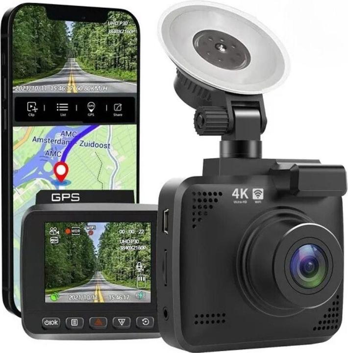 Image du produit Hermex 4K Dual-Dashcam Onboard-Kamera Autofront-Kamera Nachtsichtkamera Auto (Vision nocturne, Récepteur GPS, Écran intégré, WiFi, UHD 4K)