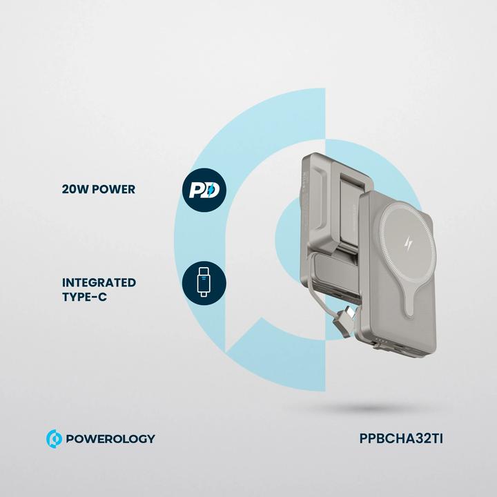 Image du produit Powerology Support voiture 5000mAh Power Bank avec chargeur magnétique sans fil (5000 mAh, 15 W)
