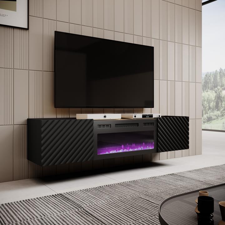 Cama RTV-Schrank mit Elektrokamin ONDA 180x40x39-58 schwarz (stehend oder wandmontiert)