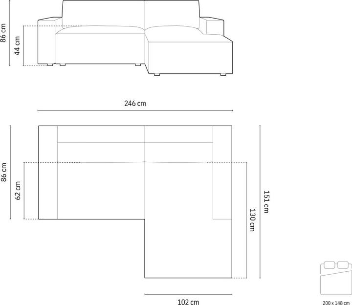 Actual product image Micadoni Bouclé Right Corner Sofa With Bed Function And Box, "Jodie", 3 Seats, 246x151x86 Made in Europe (Corner sofa)