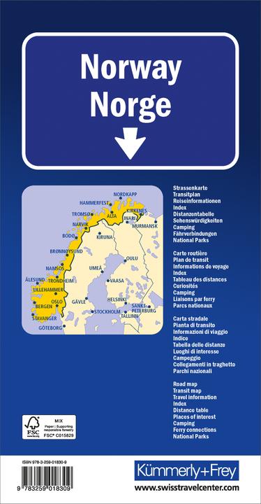 Image du produit Carte routière de Norvège 1:750 000