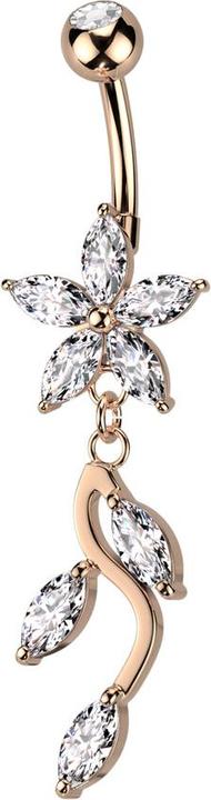 Immagine prodotto Star Piercing Banana in oro rosa con sfera e fiore in cristallo pendente in argento cristalli di vite in argento (Acciaio chirurgico 316L, Ottone)